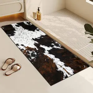 Cowhide  Bath Mat,Long Western Bathroom Rug for Farmhouse Cowboy Decor,Quick Dry Absorbent Non-Slip Narrow Shower Rug Runner Mats for Bathroom Floor with Rubber Backing