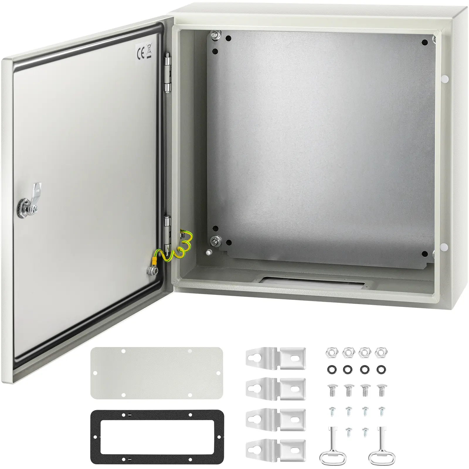 【Summerfinds】VEVOR NEMA 4X Steel Electrical Enclosure, 20x20x6in IP66 Waterproof Dustproof Outdoor Box, Detachable Mounting Backplate, Grounding Screws, Reinforced Lock & Hinge, Exquisite Details Design, for Factories, Residential Areas, Small Squares, In