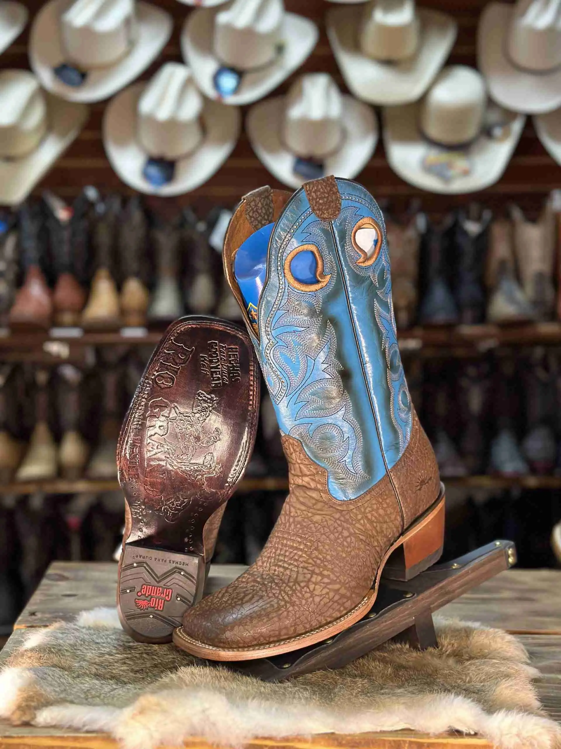 RIO GRANDE | WESTERN BOOTS | SQUARE TOE | OKLAHOMA | BROWN BLUE