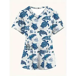 [Comfortable Uniform] Women's Fashion Short Sleeve V-Neck T-Shirt | Polyester 95% Spandex 5% | Casual Comfortable Medical Nurse Uniform | Spring/Summer