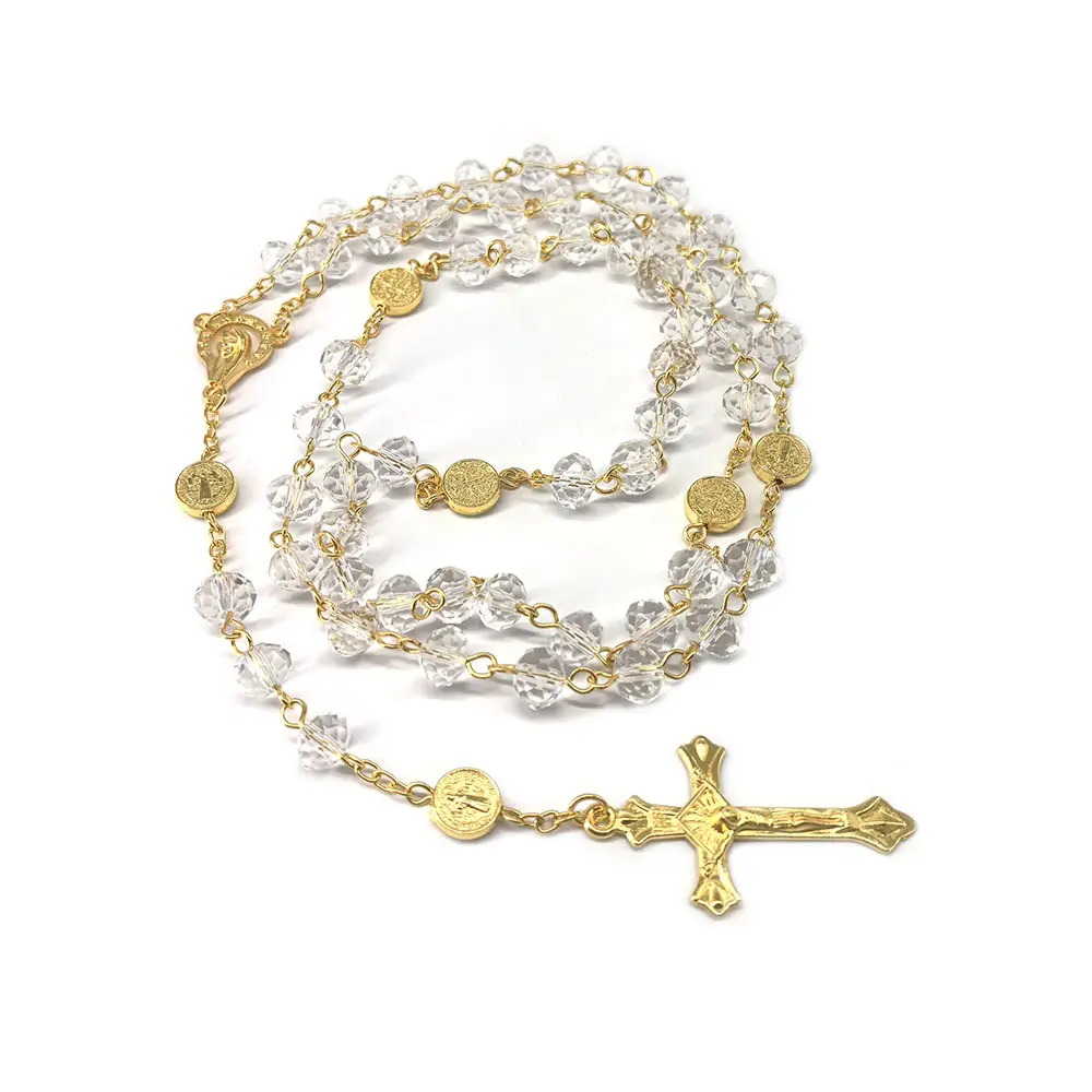 Crystal Rosary Beads With Crucifix, Catholic Rosary Necklace Cross Necklaces Religious Catholic Rosaries Beads Collection