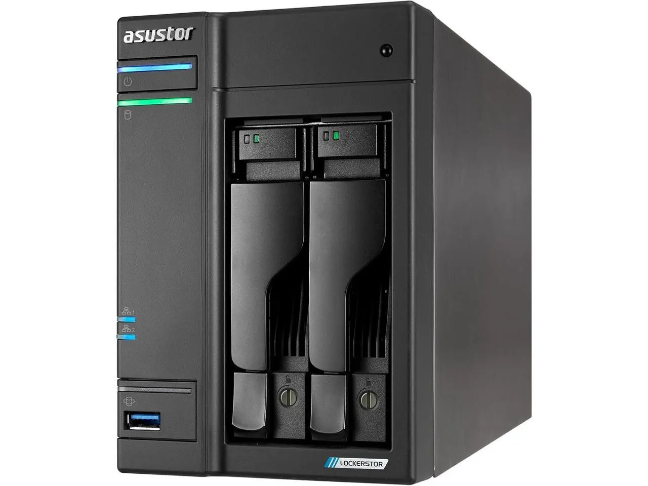 Asustor AS6702T v2 Lockerstor 2 Gen2+ 2 Bay NAS - Intel Celeron N5105 (2.0GHz)CPU - 4GB RAM DDR4 - 4x M.2 SSD Slots (Diskless) -  2x 5GbE