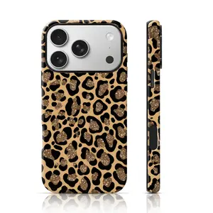 Leopard Print Phone Case for iPhone 17 Pro Max/16 Pro Max/15Pro Max 15/14/13/12 & Samsung S25Ultra All Models Double-Layer TPU Shockproof Protective Cover Gold Black