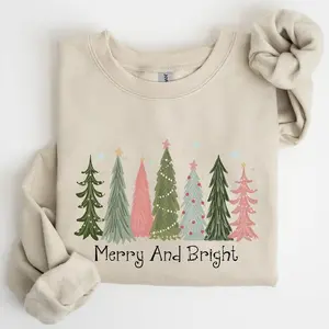 Merry and Bright, Christmas Trees, Winter, Snow, Xmas Sweatshirt, Women's Crew Neck, Crewneck