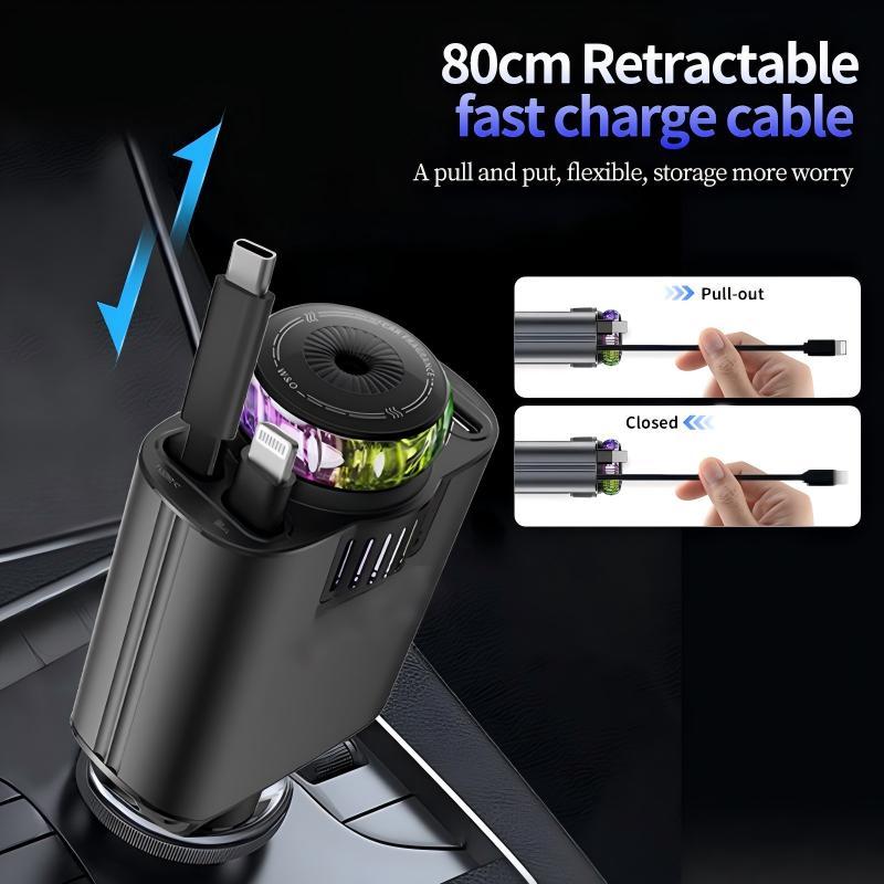 Starlight Retractable Car Charger with Aromatherapy, 5 in 1 Fast Charging 45W Car Phone Charger Adapter, USB C Car Accessories Compatible with iPhone 16/15/14/13/12/11 and Android detail 3