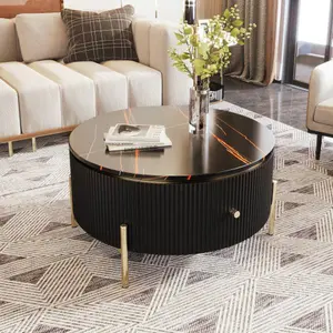 Bellemave  Modern Round Coffee Table with 2 large Drawers Storage Accent Table,  31.5"