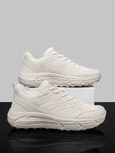Men's Cream Minimalist Sneakers: Breathable Mesh Design, Casual Shoes For Daily Outings & Home Use