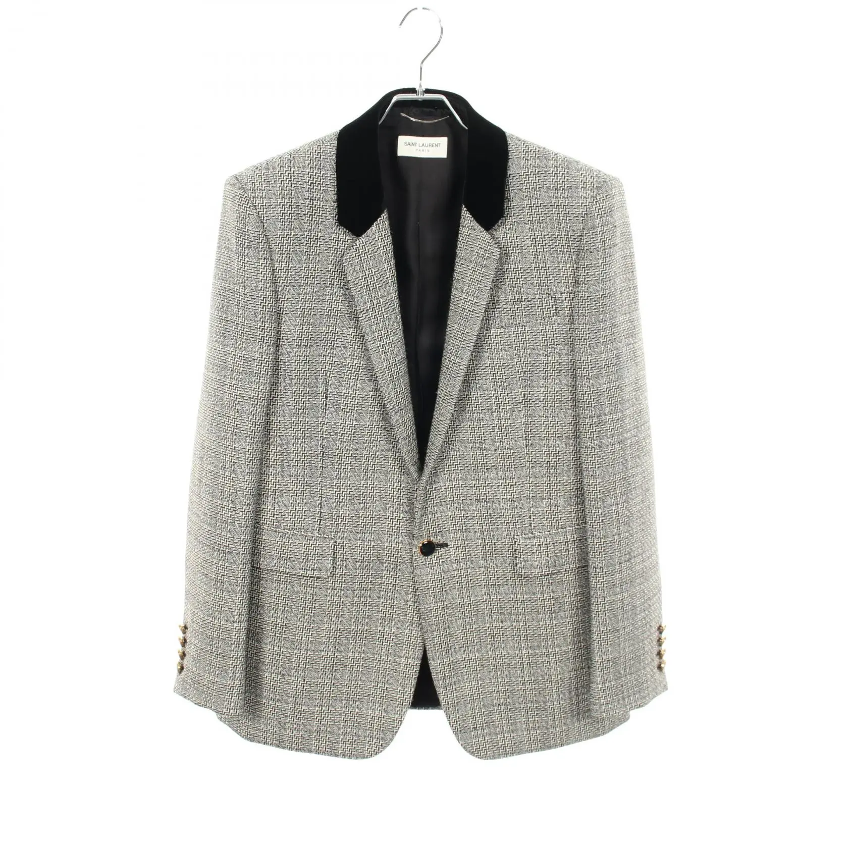 Pre-owned Yves Saint Laurent Wool Small Leather Goods Saint Laurent Paris Tweed Tailored Jacket