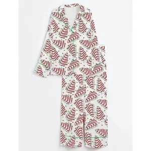 Women’s Christmas Tree Cake Satin Pajama Set (Long Sleeve & Short Sleeve)