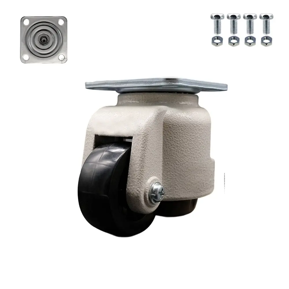 212 MAIN Nylon Swivel Top Plate Light Duty Floor Leveling Caster with Adjustable Leveling Ft, 1100 lbs Total Load Capacity for Heavy Loads, 2.83 in Diameter Black Nylon Wheel, Medical Equipment Swivel Service Caster (SCC-TPLV30S75-NYR-1100), Casters
