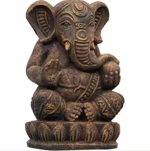Volcanic Stone Statue Red/Gold Ganesha