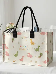 1 piece of dinosaur pattern printed 2D printed large capacity storage bag, extra large storage bag, sturdy handle, space-saving multi-purpose, suitable for going to school, traveling, shopping, Tote Bag