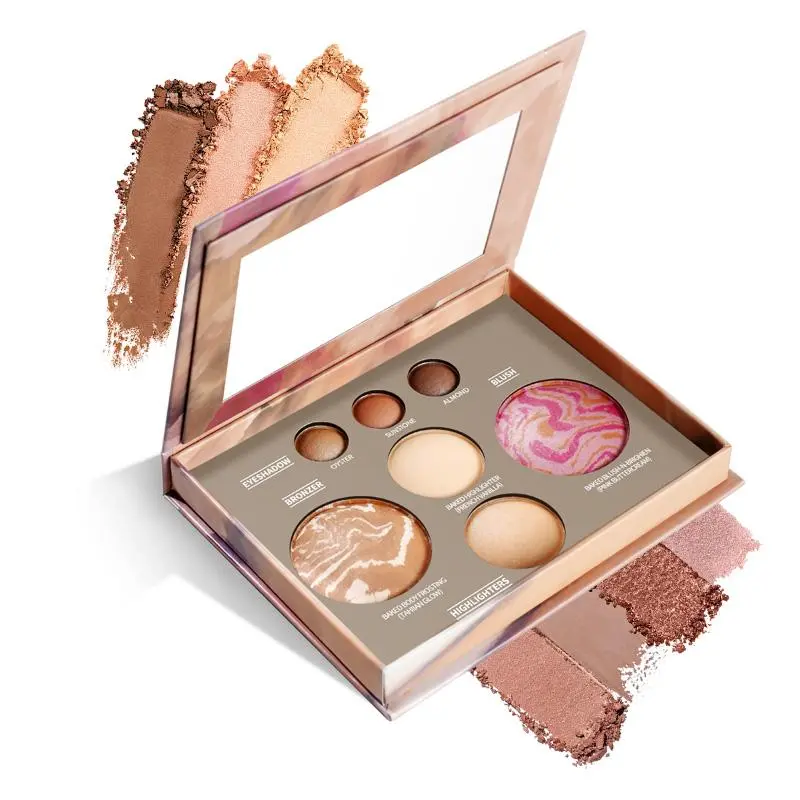 Multifunctional 7 Shades Baked Makeup Palette Eyeshadow Blush Bronzer Shimmer Highlighter Long Lasting Face Cosmetics