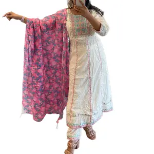 Traditional Anarkali Design Kurtha Salwar with Dupatta Shawl Dress   Cotton Womenswear