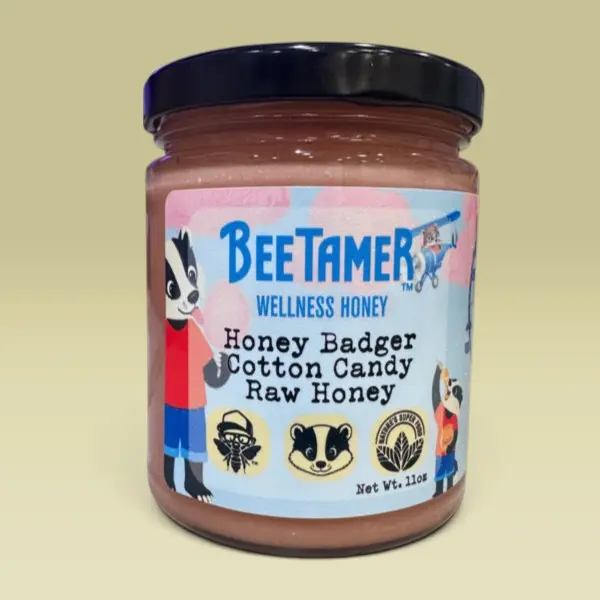 Bee Tamer Honey Badger Cotton Candy Creamed Honey – 11 oz