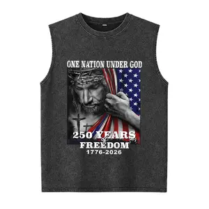 One Nation Under God Washed Vest 250 Years of Freedom 1776 2026 Patriotic Christian Washed Vest USA Flag Faith