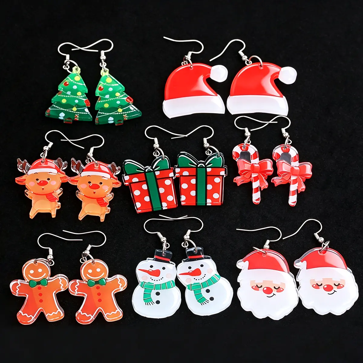 1 Set Christmas Acrylic Alloy Gingerbread Man Christmas Tree Drop Earrings Set For Women Holiday Christmas Jewelry Gift