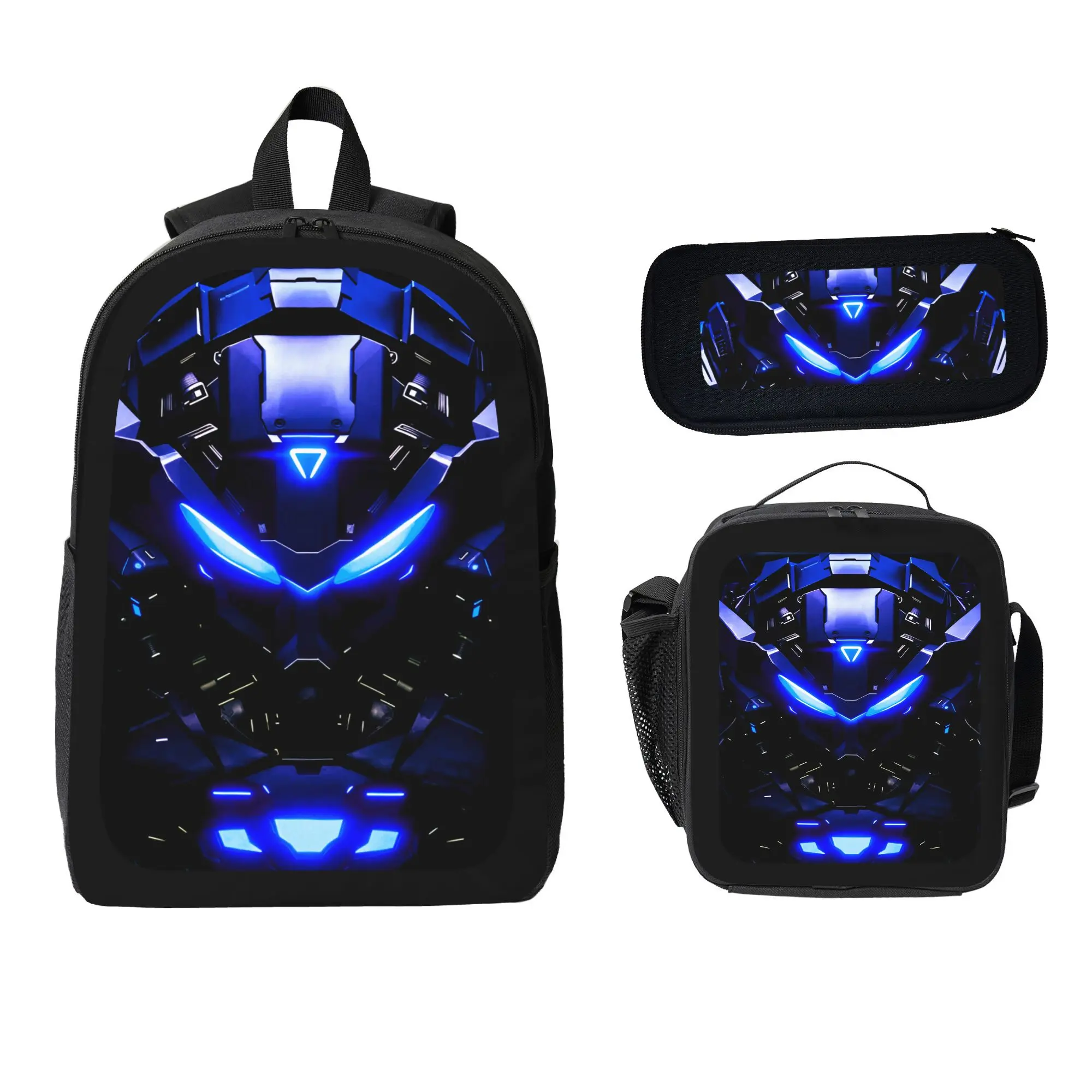 Unisex Clothes Youth 3-Piece Geek Theme Backpack Set - Robot Tech Print School Bag, Zipper Lunch Box, Pencil Case for Students (Sports & Outdoor Gym Accessory)
