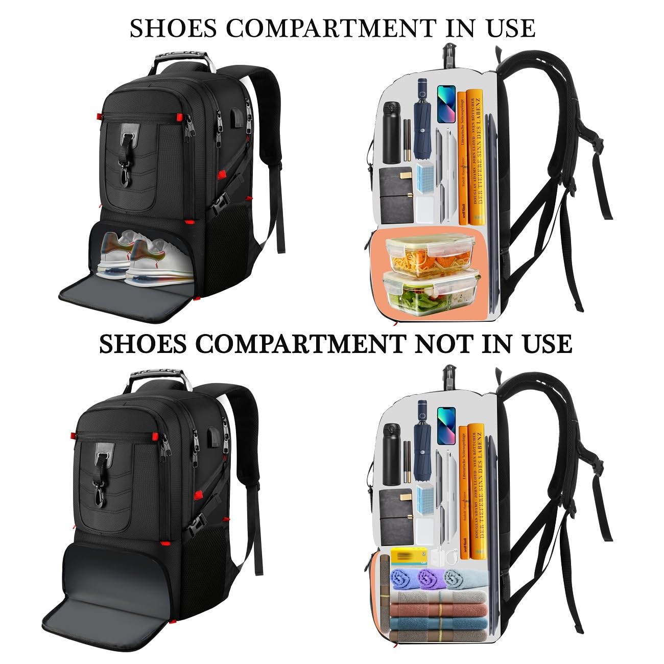 YAMTION 40L Expandable Travel Backpack, Anti-theft Business Rucksack with Shoe Compartment, 17.3 Inch Laptop Compatibility, SBS Zippers