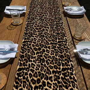 Luxurious Leopard Print Table Runner 100% Polyester Safari-Inspired Design for Indoor and Outdoor Dining Decor Perfect Family Gatherings or Holiday Celebrations