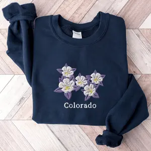 Colorado State Flower Sweatshirt Embroidered Colorado Crewneck Sweatshirt Blue Columbine Flower Shirt Embroidered Colorado Sweater