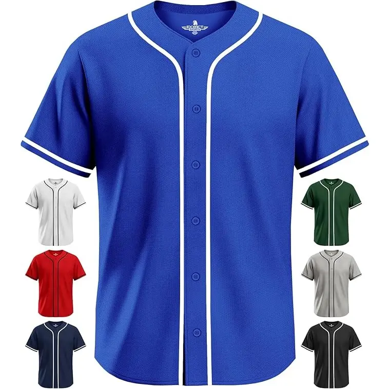 Exxact Sports Blank Baseball Jersey Men, Full Button Down Plain Baseball Jersey, Sports Uniforms Men Women Jersey (Royal Blue) Baseball Jersey for Fans