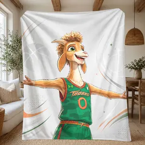 Basketball GOAT Flannel Blanket - Athletic Sports Mascot Print, Ultra-Soft Plush Lightweight, Cozy Warm for Living Room Bedding, Office Napping, Sports Fans Gifts