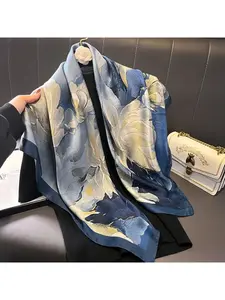 New Spring and Summer Printed Silk Scarf Mother's Day Fashion Gift 90 Small Square Scarf Blue Flower Trend Scarf