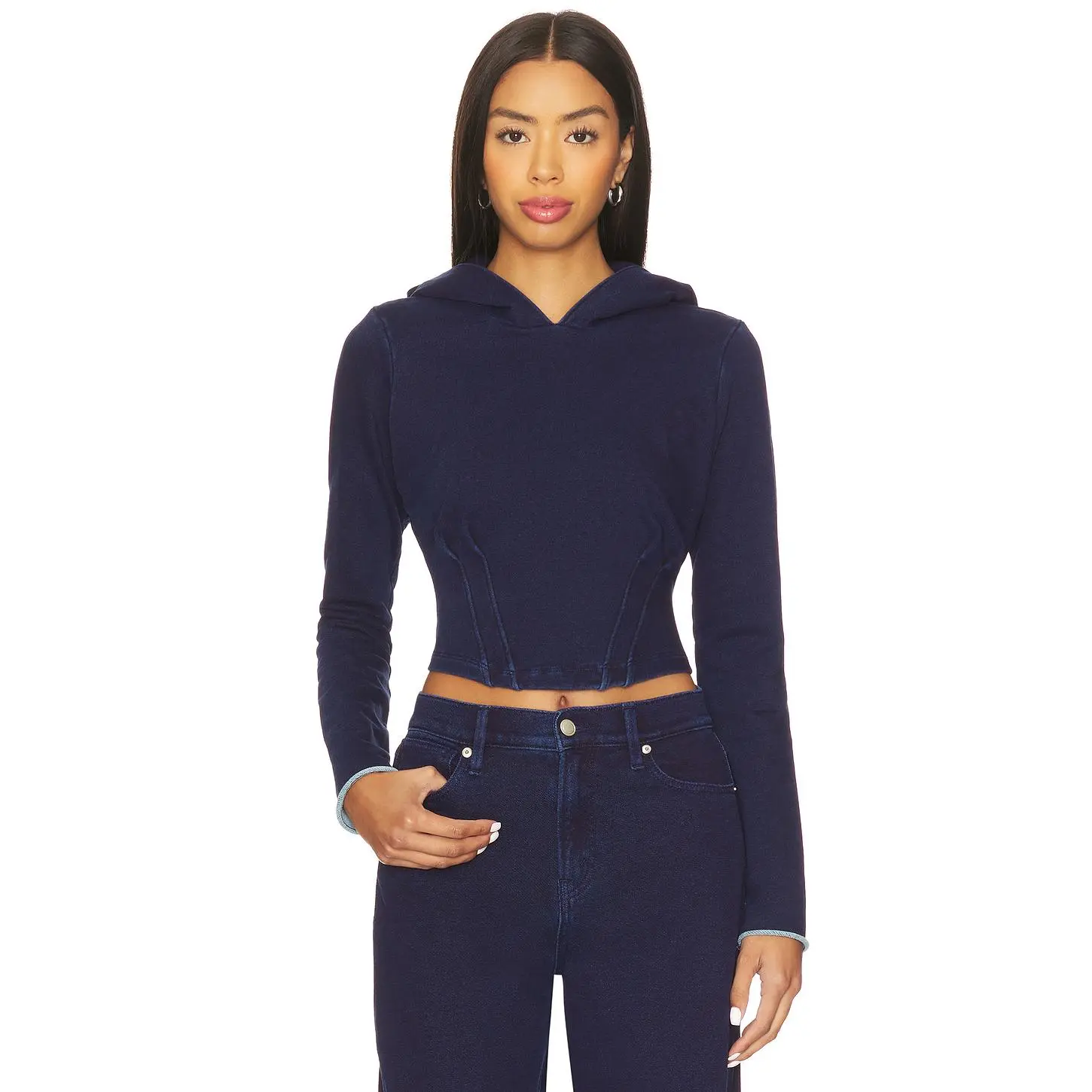 Good American Jeanius Corset Hoodie in Indigo1029