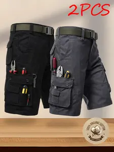 2-pack men’s new cargo shorts with multiple pockets, made from skin-friendly, breathable fabric; suitable for running, travel, and hiking; wrinkle-resistant, wear-resistant, durable shorts.