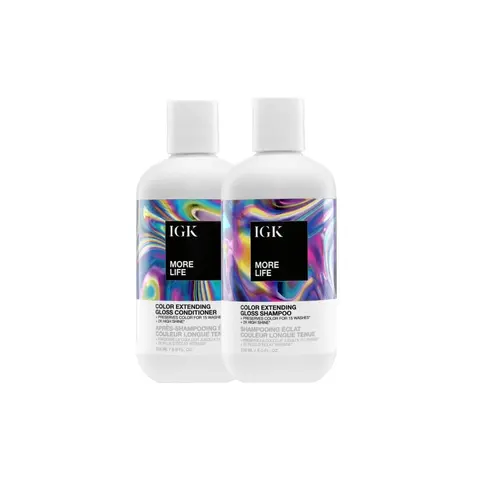 IGK Hair More Life Shampoo & Conditioner Duo - Color Preserving Gloss Infused Set for Vibrancy & UV Protection - Clinically Proven for Up to 15 Washes