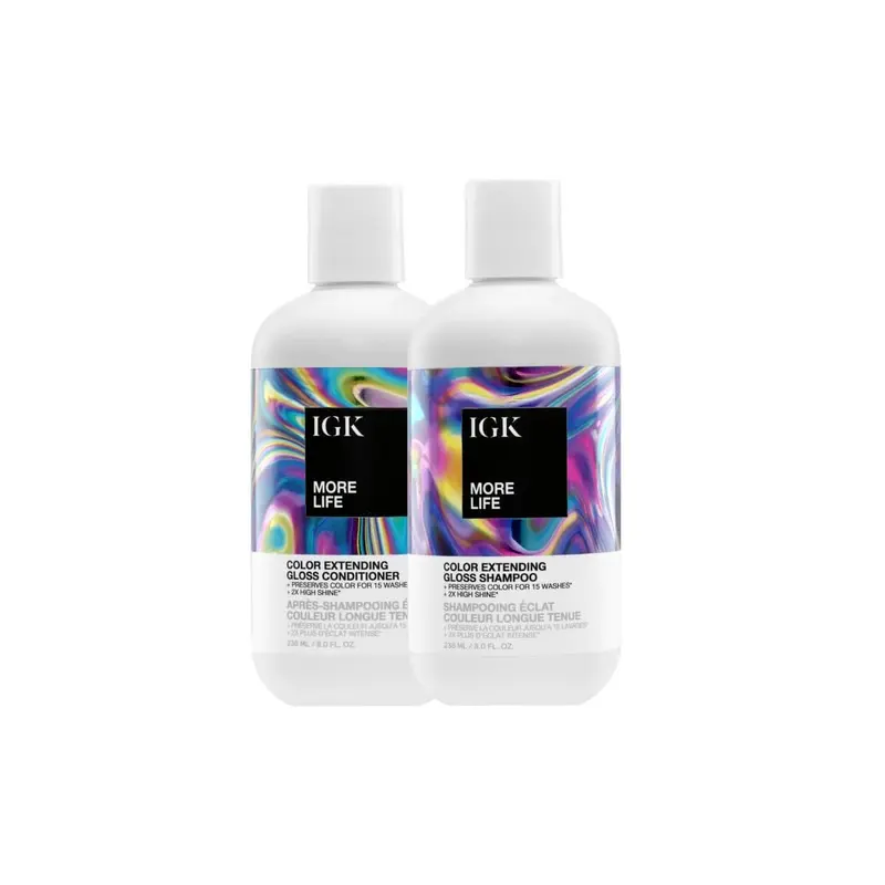 IGK Hair More Life Shampoo & Conditioner Duo - Color Preserving Gloss Infused Set for Vibrancy & UV Protection - Clinically Proven for Up to 15 Washes