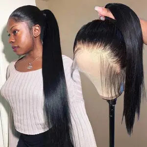 High Ponytail Friendly 360 Glueless HD Lace Frontal Wig Invisible Drawstring Bone Straight Human Hair Wig for Black Women 180% Heavy Density Pre-Cut Lace SummerVibes