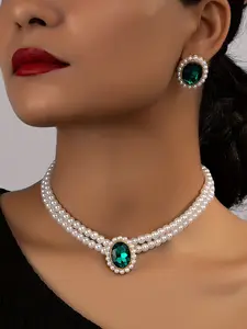 Elegant Women's Jewelry Set, Necklace & Earrings, Vintage Luxury Imitation Pearl Design, Perfect for Weddings & Parties, Teardrop Jewelry Set