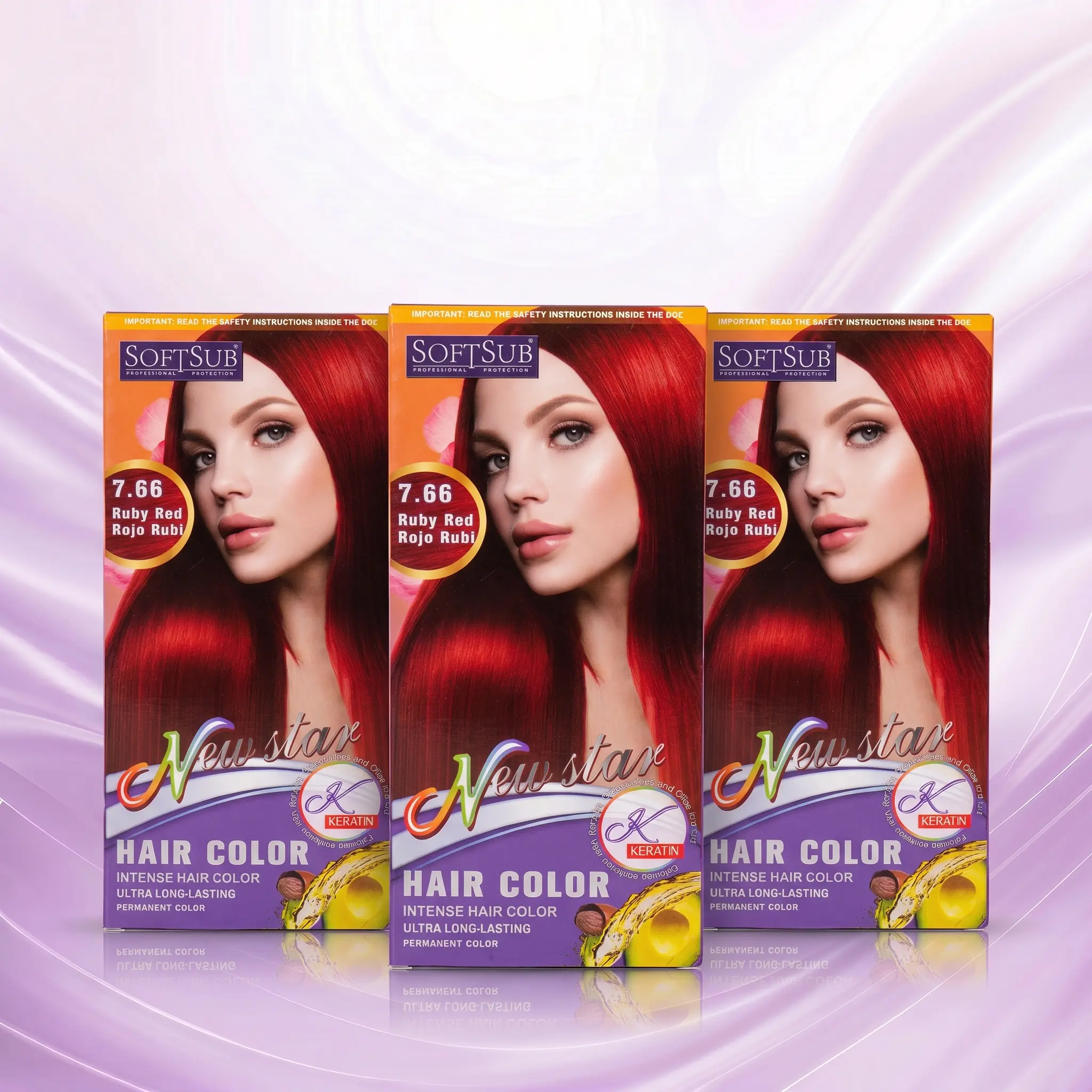 SOFTSUB New Star Hair Dye（Ruby Red 7.66, 3-Box Pack）