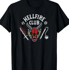 YoutH Adult Stranger Things 4 Hellfire Club Graphic T-Shirt, Skull & Weapons Unisex Tee for Men & Women, Retro TV Show Fan Streetwear