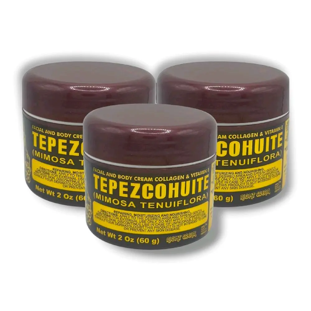 Tepezcohuite Night Cream 3-Pack Bundle (2 oz Each) - Mild Facial Moisturizer to Hydrate, Moisture, Body Face Moisturizer, All Skin Types, Moisturizing, Adults, Alcohol Free, Gentle, Dry Skin Cream