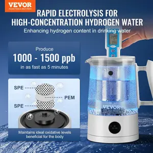 summervibes 1.5L Large Size Hydrogen Water Pitcher Generator, 52.8 oz Capacity, SPE-PEM Technology, Memory Func, Hydrogen-Rich Water Ionizer for Coffee Brewing, Tea Brewing