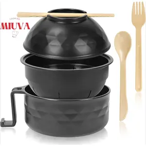 MIUVA Microwave Ramen Bowl Set with Chopsticks Spoon & Fork Bamboo Fiber Utensils for College Dorm Homestay Apartment Essentials Portable Tableware Kitchenware Dinnerware Black Cutlery Noodle TikTokShopBlackFriday