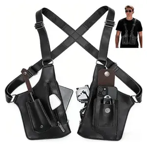 Double Shoulder Armpit Bag for Men, Fashion Leather Double Shoulder Straps Holster Wallet Adjustable Oxford Cloth Underarm