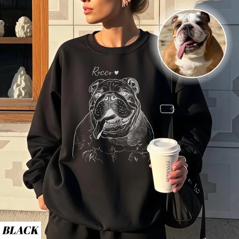OneOfOne - Custom Dog Photo Sweatshirt, Dog Owner Xmas Gift, Personalized Pet Portrait from Photo, Custom Dog Cat Drawing Shirt, Pet Memorial Gift