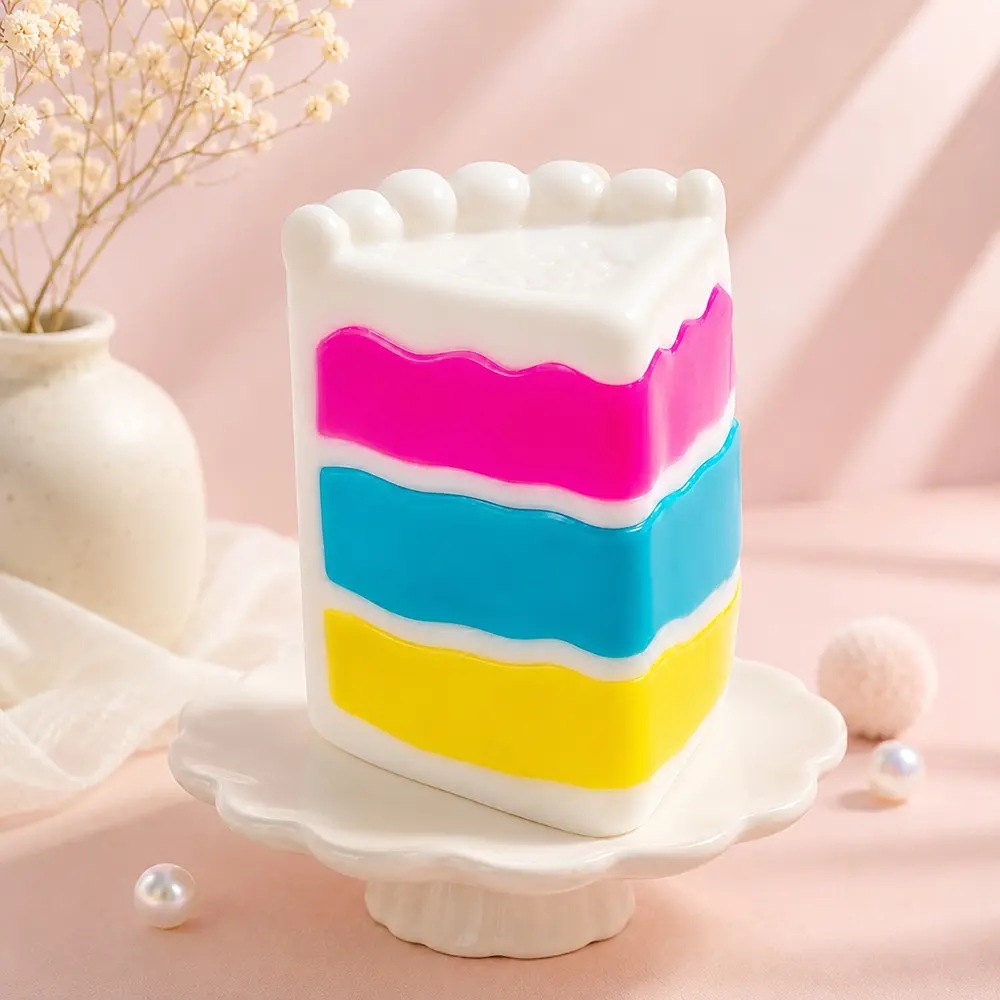 Peace O’ Cake Squishy Toy – Cute Rainbow Layer Cake Squeeze Fidget Toy, Soft Sensory Stress Relief Gift for Kids
