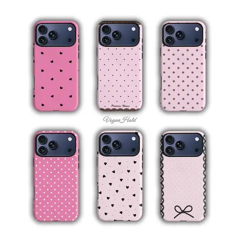 1PC Retro Hot Pink White Polka Dot Bow Hybrid Hard Shockproof TPU Smartphone Case - Full Wrap, Durable Protector, Soft Inner Layer, Raised Edges, Women's Phone Accessory for iPhone 17 Pro Max/16/15/14 Pro/14/13/12/11/X/Air, Galaxy A52