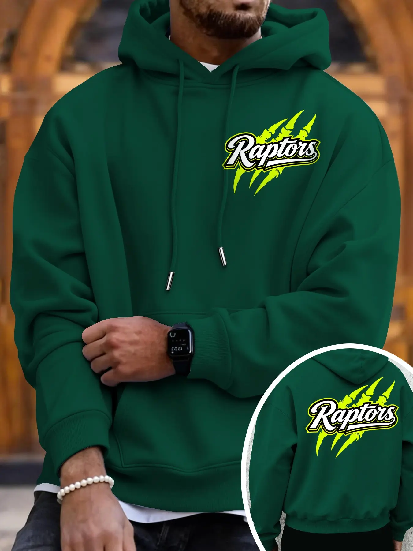 Unisex Fall & Winter Raptors Print Sweatshirt, Fluorescent Claw Design, Loose Fit, Casual Sportswear