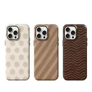 Neutral Brown and Cream Checkered Phone Case, Beige,phone Case Suitable for IPhone17 11 12 13 14 15 16 Pro Max Air Plus