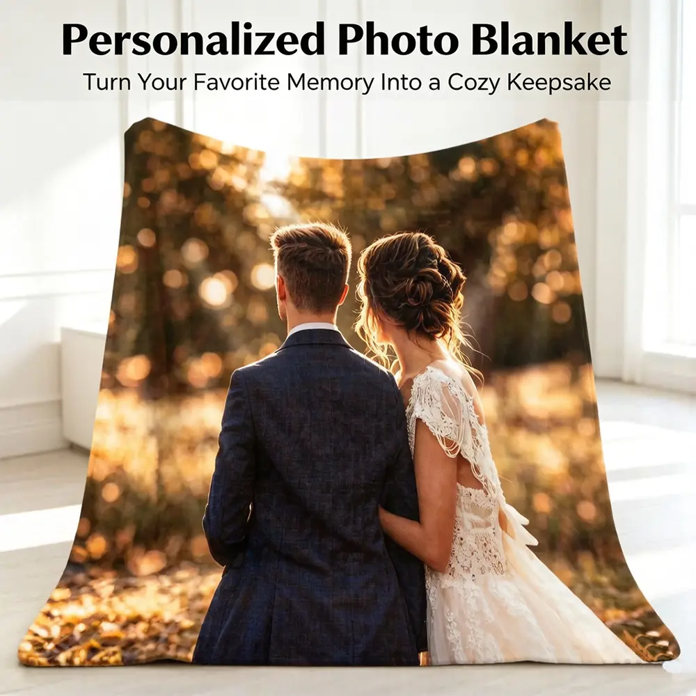 Custom Photo Personalized Flannel Blanket – Upload Your Pictures, Text & Patterns. Extra Soft, Skin-Friendly, Machine Washable. Perfect Family Gift for Parents, Sisters, Lovers. Use on Bed,  Camping, Travel. All-Season Cozy Throw.