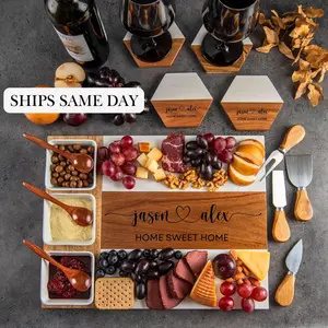Personalized Serving Board for Couple, Marble Wood Cheese Board, Engraved Wedding Gift, Family Gift, Custom Charcuterie Board, New House