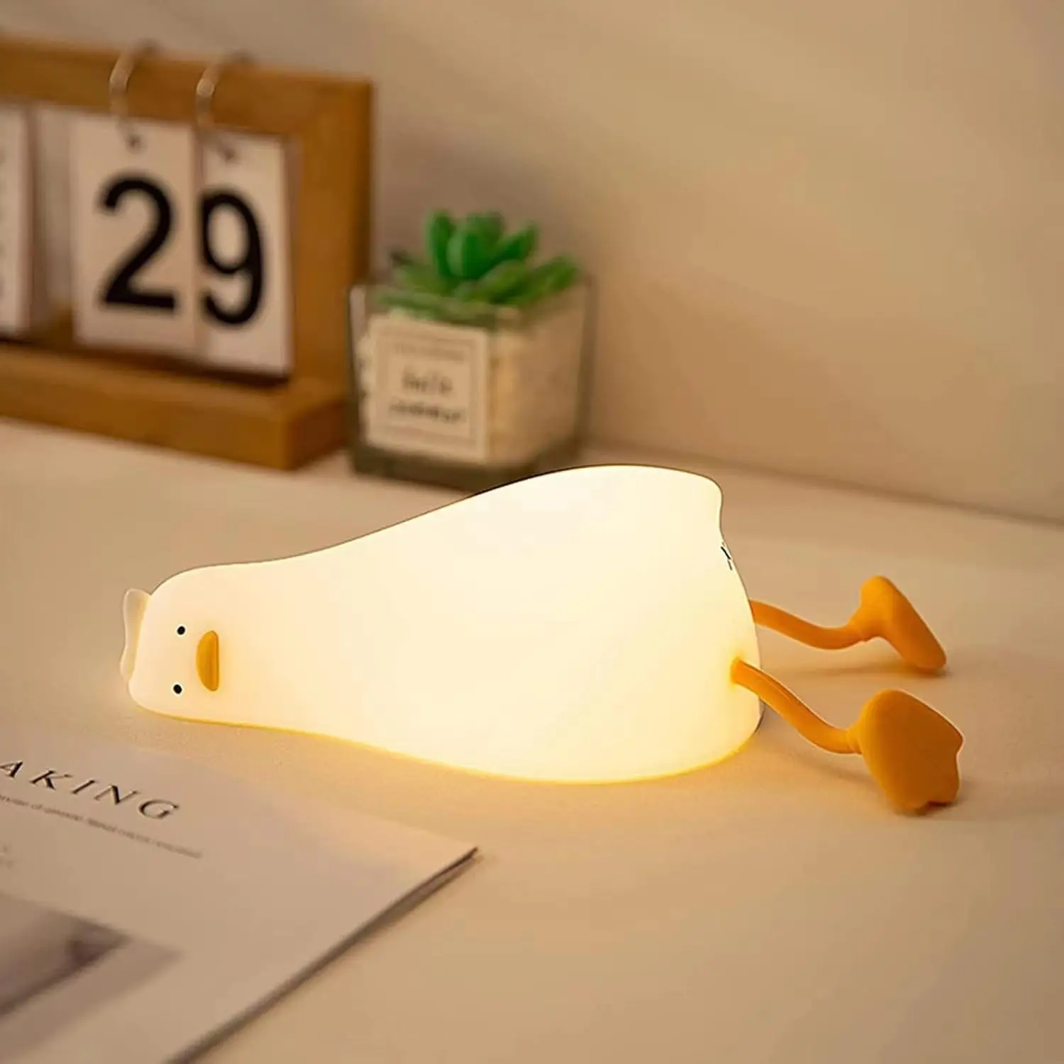 Lying Flat Duck Night Light, 3-Level Adjustable Indoor Lighting Baby Night Light, Cute Silicone Glow Duck, Rechargeable Touch Bedside Lamp, Ideal for Breastfeeding Infants