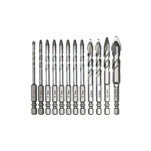 12PCS Masonry Concrete Drill Bit Set, Carbide Tip Hex Shank Drill Bits for Brick, Cement, Tile, Glass, Wood, Plastic, Professional Strength Hammer Drill Bit Set