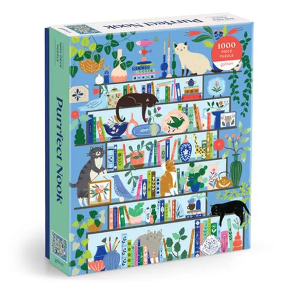 Purrfect Nook 1000-Piece Book Nook Puzzle - Galison Jigsaw Puzzle, 27" x 20", Ribbon-Cut, Safe Materials, for Hobby Enthusiasts & House Decoration